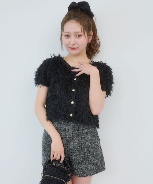 MAJESTIC LEGON(マジェスティックレゴン)の「フワフワフリンジハーフスリーブカーデ(カーディガン/ボレロ・レディース・アイボリー/ブラック/ピンク・MEDIUM)」の22枚目の写真