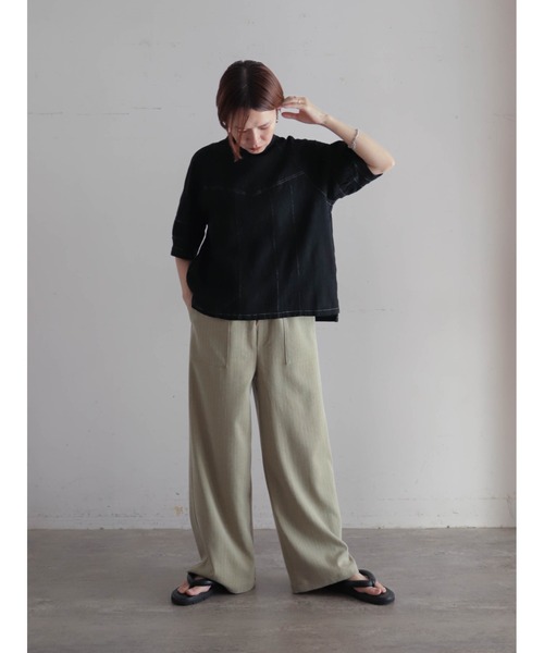 FIL DE FER(フィルデフェール)の「【予約】ランダムヘリンボーン イージーワイドパンツ(その他パンツ・レディース・イエロー/カーキ・FREE)」の4枚目の写真