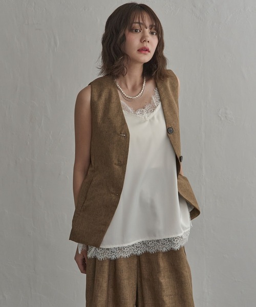 notch.(ノッチ)の「サイドスリットレースサテンキャミ(キャミソール・レディース・オフホワイト/ブラック・M)」の3枚目の写真