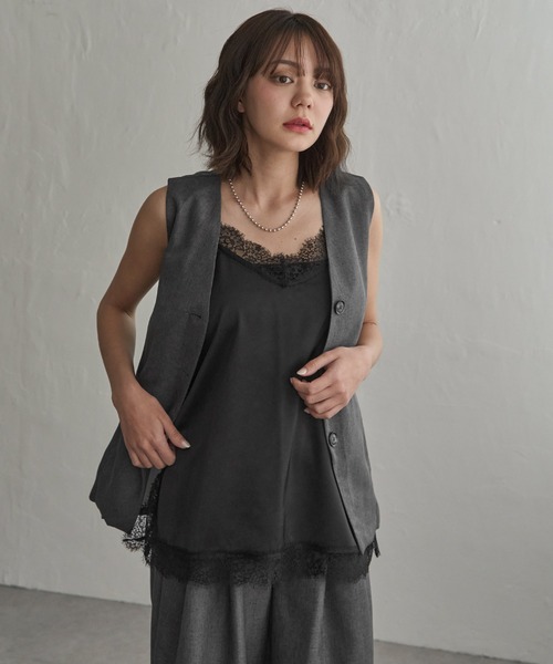 notch.(ノッチ)の「サイドスリットレースサテンキャミ(キャミソール・レディース・オフホワイト/ブラック・M)」の12枚目の写真