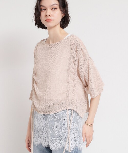 THE SHOP TK (ザ ショップ ティーケー )の「軽やかなレイヤードスタイルに ドロストメッシュニット(ニット/セーター・レディース・ピンク/スミクロ/ライトベージュ・13/12)」の3枚目の写真