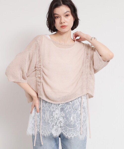 THE SHOP TK (ザ ショップ ティーケー )の「軽やかなレイヤードスタイルに ドロストメッシュニット(ニット/セーター・レディース・ピンク/スミクロ/ライトベージュ・13/12)」の22枚目の写真