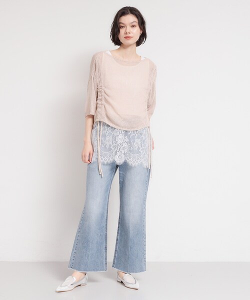 THE SHOP TK (ザ ショップ ティーケー )の「軽やかなレイヤードスタイルに ドロストメッシュニット(ニット/セーター・レディース・ピンク/スミクロ/ライトベージュ・13/12)」の5枚目の写真