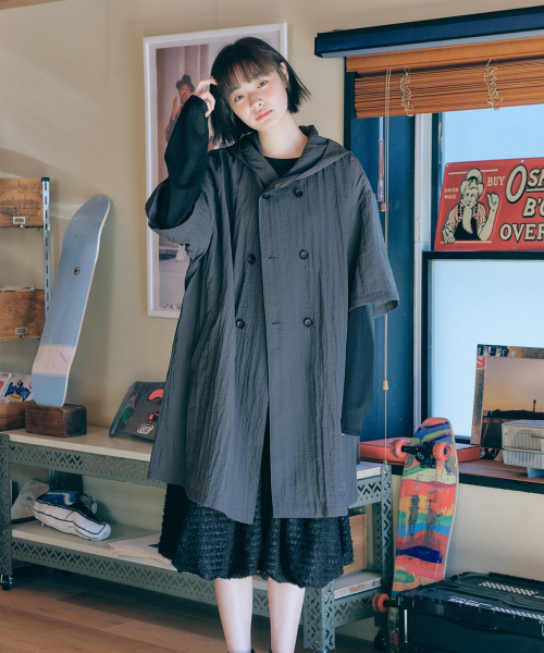 MALEN(マレン)の「ユニセックスシアーダブルフードコートグレー(トレンチコート・メンズ・その他・MEDIUM/LARGE)」の1枚目の写真