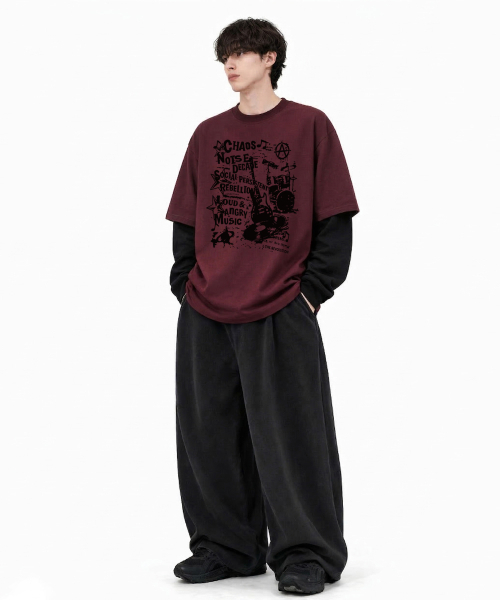 VANNWORKS(バンワークス)の「レイヤード CHOAS MUSIC ロングスリーブ (VVLL0222) バーガンディ/ブラック(Tシャツ/カットソー・レディース・その他・SMALL/MEDIUM/LARGE/X-LARGE)」の5枚目の写真