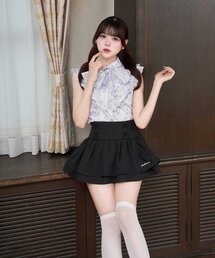 【Belle Charme】Lace-up Tiered Flare Skirt