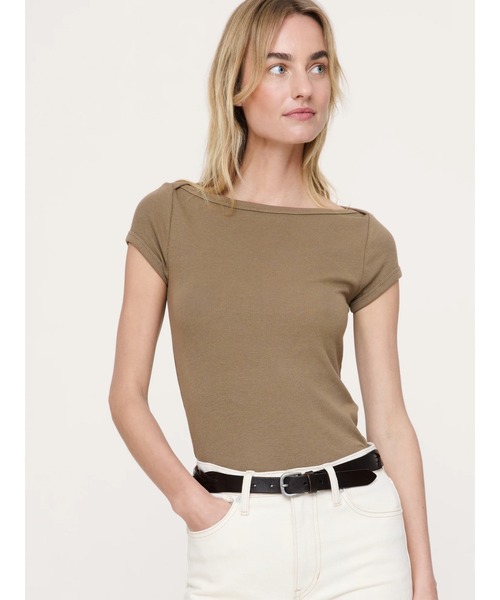 Banana Republic（バナナリパブリック）の「リブ ボートネック トップス（Tシャツ/カットソー・レディース・ブラック/ブラック系その他/ホワイト/ブラウン・M/S/XS/L）」の4枚目の写真