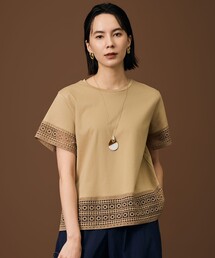 ナチュラルコットンハイゲージレースドッキング Tシャツ
