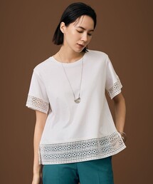 ナチュラルコットンハイゲージレースドッキング Tシャツ