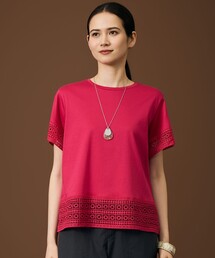 ナチュラルコットンハイゲージレースドッキング Tシャツ