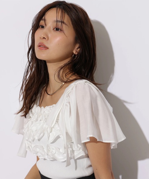 JUSGLITTY(ジャスグリッティー)の「メニーフリルトップス(ニット/セーター・レディース・オレンジ/ホワイト/ブルー/ブラック・2)」の7枚目の写真