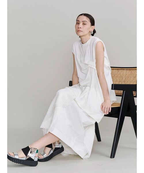 UN3D.（アンスリード）の「TUCK DRAPE SLEEVELESS TOP / タックドレープスリーブレストップ（Tシャツ/カットソー・レディース・ホワイト/ブラック・FREE）」の10枚目の写真