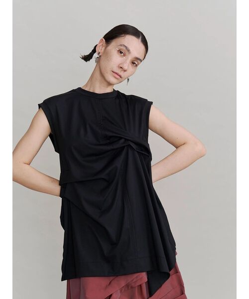 UN3D.（アンスリード）の「TUCK DRAPE SLEEVELESS TOP / タックドレープスリーブレストップ（Tシャツ/カットソー・レディース・ホワイト/ブラック・FREE）」の13枚目の写真