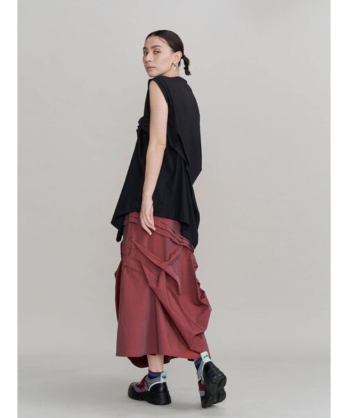 UN3D.（アンスリード）の「TUCK DRAPE SLEEVELESS TOP / タックドレープスリーブレストップ（Tシャツ/カットソー・レディース・ホワイト/ブラック・FREE）」の16枚目の写真