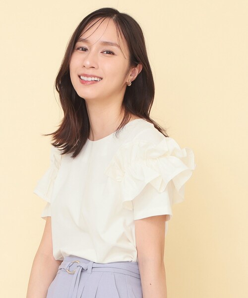 index(インデックス)の「【接触冷感】フリルドッキングスリーブトップス《UVケア/洗濯機OK》(Tシャツ/カットソー・レディース・オフホワイト/ブルー系その他/ブラック・38/36/40)」の4枚目の写真