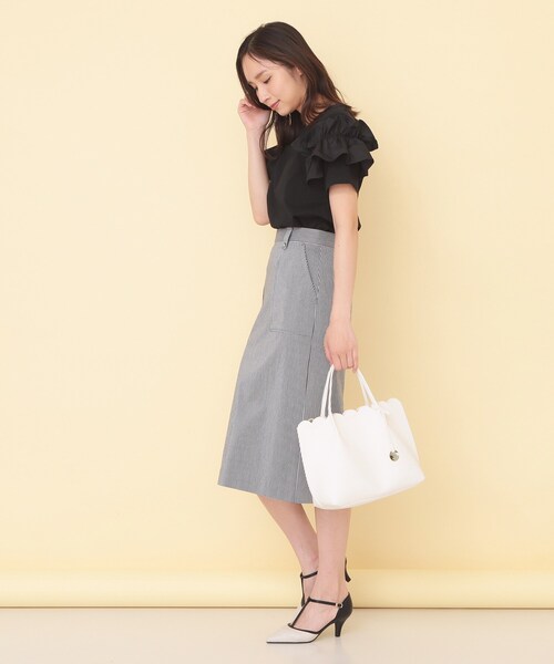 index(インデックス)の「【接触冷感】フリルドッキングスリーブトップス《UVケア/洗濯機OK》(Tシャツ/カットソー・レディース・オフホワイト/ブルー系その他/ブラック・38/36/40)」の10枚目の写真