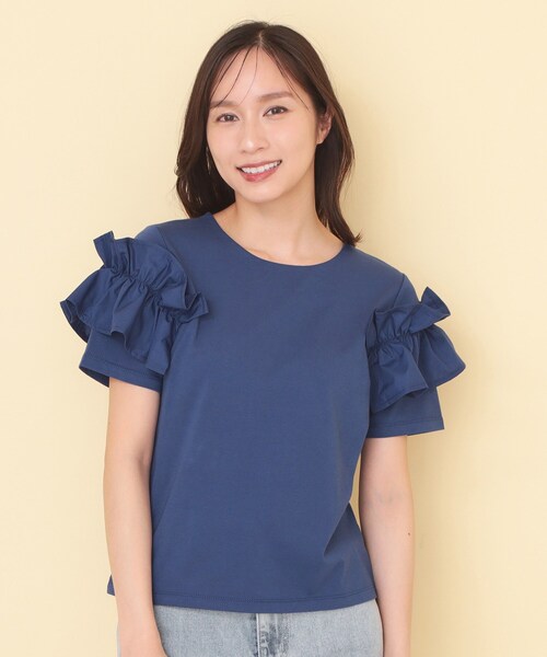 index(インデックス)の「【接触冷感】フリルドッキングスリーブトップス《UVケア/洗濯機OK》(Tシャツ/カットソー・レディース・オフホワイト/ブルー系その他/ブラック・38/36/40)」の16枚目の写真