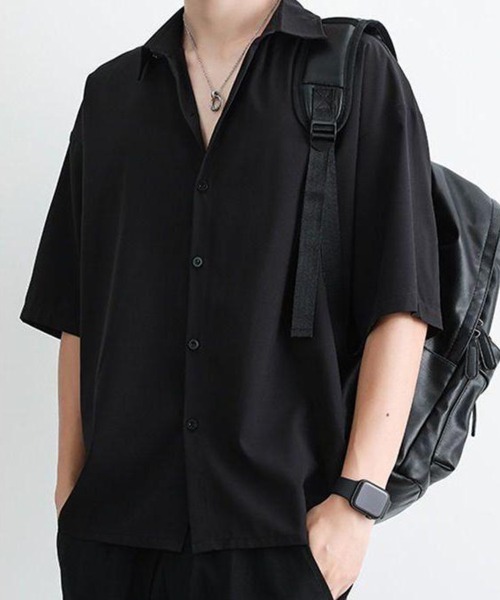KELVIN(ケルヴァン)の「Minimal Open Collar Shirt ミニマルオープンカラーシャツ(シャツ/ブラウス・メンズ・ホワイト/ブラック・LARGE/MEDIUM)」の1枚目の写真