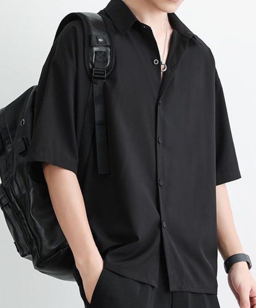 KELVIN(ケルヴァン)の「Minimal Open Collar Shirt ミニマルオープンカラーシャツ(シャツ/ブラウス・メンズ・ホワイト/ブラック・LARGE/MEDIUM)」の5枚目の写真