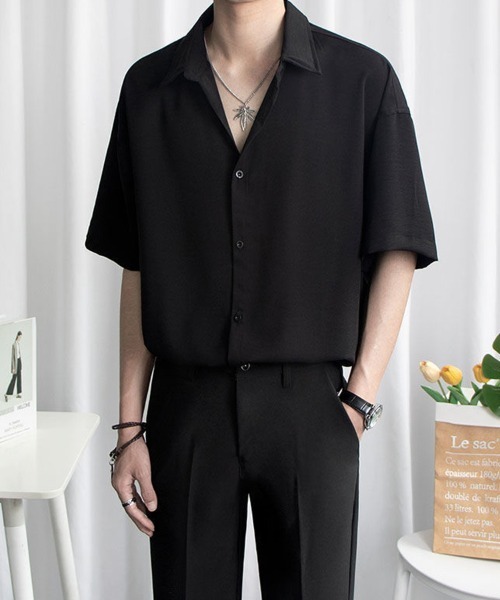 KELVIN(ケルヴァン)の「Minimal Open Collar Shirt ミニマルオープンカラーシャツ(シャツ/ブラウス・メンズ・ホワイト/ブラック・LARGE/MEDIUM)」の6枚目の写真
