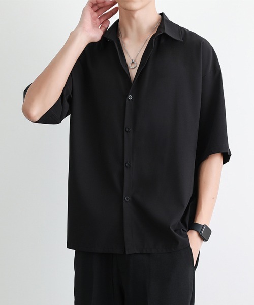 KELVIN(ケルヴァン)の「Minimal Open Collar Shirt ミニマルオープンカラーシャツ(シャツ/ブラウス・メンズ・ホワイト/ブラック・LARGE/MEDIUM)」の7枚目の写真