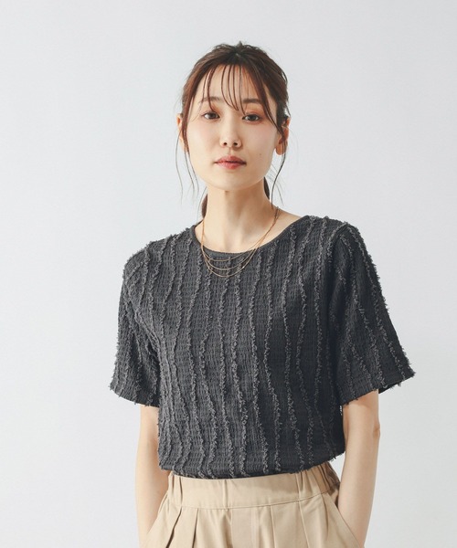 GLOBAL WORK(グローバルワーク)の「ジャガードプルオーバー半袖/661237(Tシャツ/カットソー・レディース・オフホワイト/ダークグレー/ブルー系その他4・LARGE/MEDIUM)」の6枚目の写真