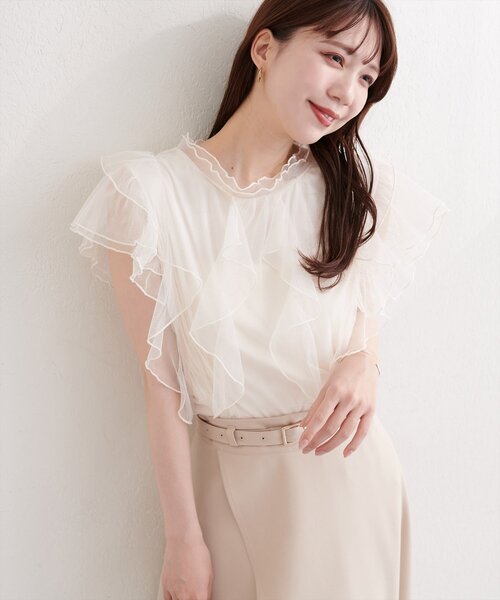 natural couture(ナチュラルクチュール)の「フリルチュールプチハイプルオーバー(ニット/セーター・レディース・サックスブルー/ブラック/アイボリー/モカ・FREE)」の2枚目の写真