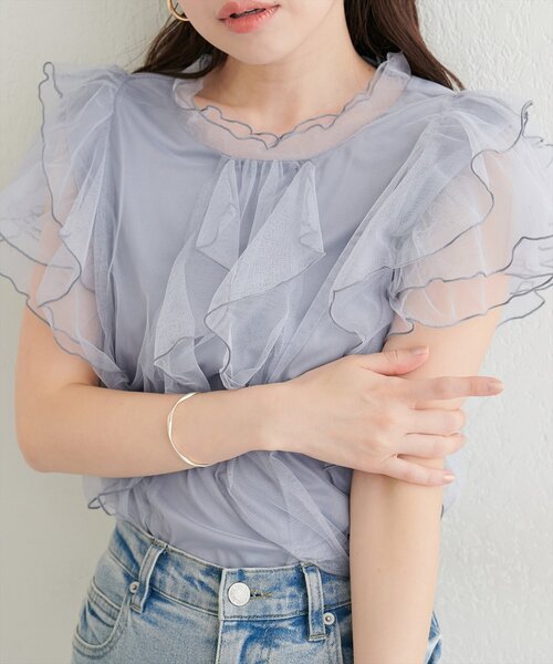 natural couture(ナチュラルクチュール)の「フリルチュールプチハイプルオーバー(ニット/セーター・レディース・サックスブルー/ブラック/アイボリー/モカ・FREE)」の13枚目の写真