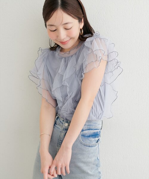 natural couture(ナチュラルクチュール)の「フリルチュールプチハイプルオーバー(ニット/セーター・レディース・サックスブルー/ブラック/アイボリー/モカ・FREE)」の10枚目の写真