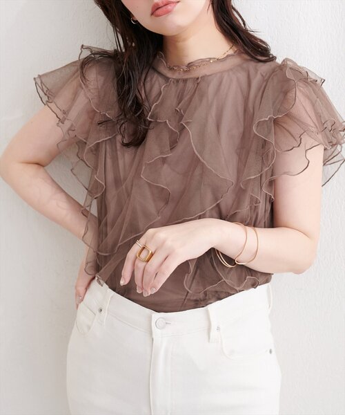 natural couture(ナチュラルクチュール)の「フリルチュールプチハイプルオーバー(ニット/セーター・レディース・サックスブルー/ブラック/アイボリー/モカ・FREE)」の8枚目の写真