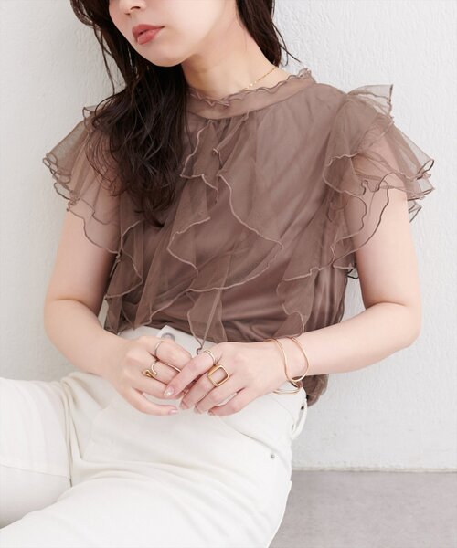 natural couture(ナチュラルクチュール)の「フリルチュールプチハイプルオーバー(ニット/セーター・レディース・サックスブルー/ブラック/アイボリー/モカ・FREE)」の7枚目の写真