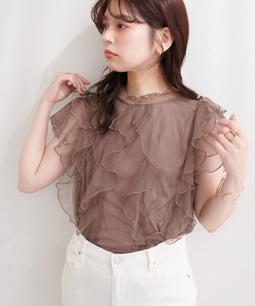 natural couture(ナチュラルクチュール)の「フリルチュールプチハイプルオーバー(ニット/セーター・レディース・サックスブルー/ブラック/アイボリー/モカ・FREE)」の6枚目の写真