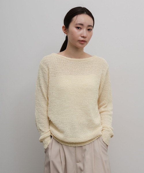 select MOCA Et（セレクトモカエト）の「【Et】Tape Yarn Boat Neck Sheer Knit（ニット/セーター・レディース・ブラック/グレイッシュベージュ/アイボリー・FREE）」の2枚目の写真