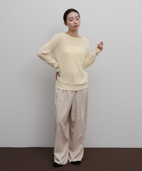 select MOCA Et（セレクトモカエト）の「【Et】Tape Yarn Boat Neck Sheer Knit（ニット/セーター・レディース・ブラック/グレイッシュベージュ/アイボリー・FREE）」の5枚目の写真