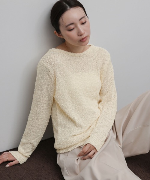 select MOCA Et（セレクトモカエト）の「【Et】Tape Yarn Boat Neck Sheer Knit（ニット/セーター・レディース・ブラック/グレイッシュベージュ/アイボリー・FREE）」の20枚目の写真