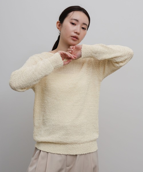 select MOCA Et（セレクトモカエト）の「【Et】Tape Yarn Boat Neck Sheer Knit（ニット/セーター・レディース・ブラック/グレイッシュベージュ/アイボリー・FREE）」の19枚目の写真