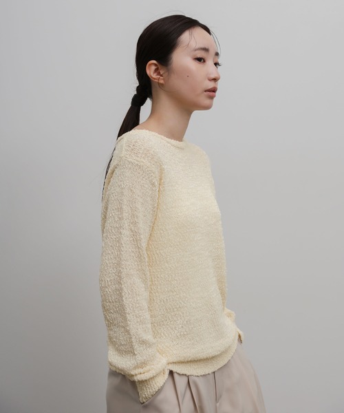 select MOCA Et（セレクトモカエト）の「【Et】Tape Yarn Boat Neck Sheer Knit（ニット/セーター・レディース・ブラック/グレイッシュベージュ/アイボリー・FREE）」の21枚目の写真