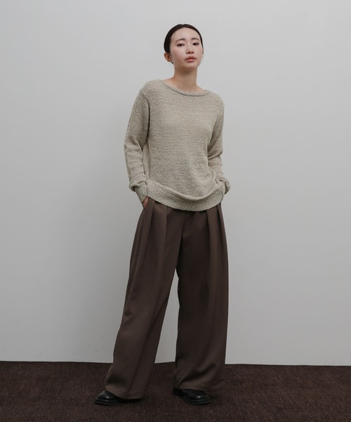 select MOCA Et（セレクトモカエト）の「【Et】Tape Yarn Boat Neck Sheer Knit（ニット/セーター・レディース・ブラック/グレイッシュベージュ/アイボリー・FREE）」の4枚目の写真
