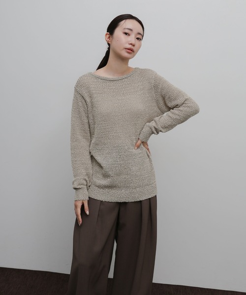 select MOCA Et（セレクトモカエト）の「【Et】Tape Yarn Boat Neck Sheer Knit（ニット/セーター・レディース・ブラック/グレイッシュベージュ/アイボリー・FREE）」の11枚目の写真