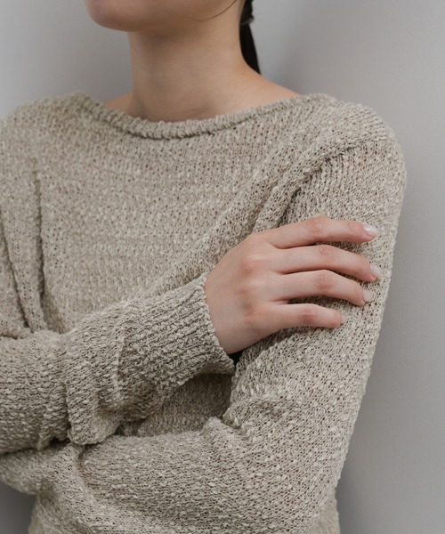 select MOCA Et（セレクトモカエト）の「【Et】Tape Yarn Boat Neck Sheer Knit（ニット/セーター・レディース・ブラック/グレイッシュベージュ/アイボリー・FREE）」の9枚目の写真