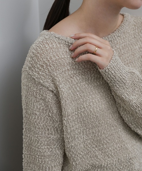 select MOCA Et（セレクトモカエト）の「【Et】Tape Yarn Boat Neck Sheer Knit（ニット/セーター・レディース・ブラック/グレイッシュベージュ/アイボリー・FREE）」の12枚目の写真