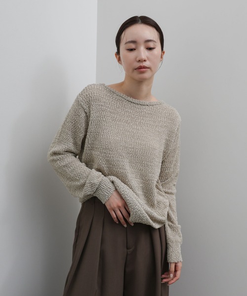 select MOCA Et（セレクトモカエト）の「【Et】Tape Yarn Boat Neck Sheer Knit（ニット/セーター・レディース・ブラック/グレイッシュベージュ/アイボリー・FREE）」の8枚目の写真