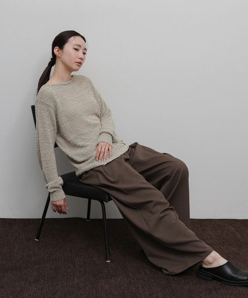 select MOCA Et（セレクトモカエト）の「【Et】Tape Yarn Boat Neck Sheer Knit（ニット/セーター・レディース・ブラック/グレイッシュベージュ/アイボリー・FREE）」の17枚目の写真