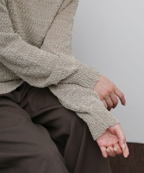 select MOCA Et（セレクトモカエト）の「【Et】Tape Yarn Boat Neck Sheer Knit（ニット/セーター・レディース・ブラック/グレイッシュベージュ/アイボリー・FREE）」の13枚目の写真