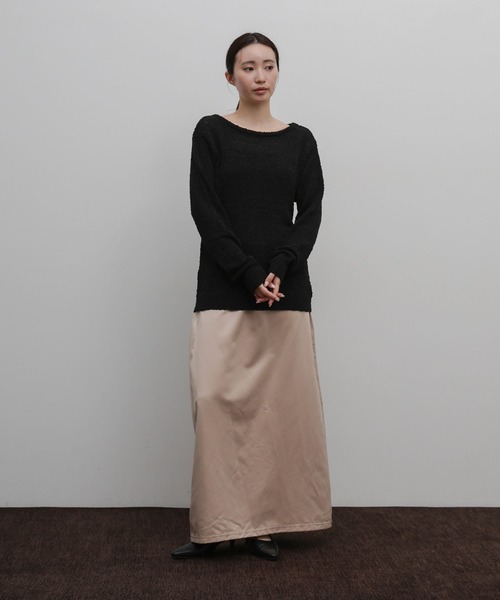 select MOCA Et（セレクトモカエト）の「【Et】Tape Yarn Boat Neck Sheer Knit（ニット/セーター・レディース・ブラック/グレイッシュベージュ/アイボリー・FREE）」の6枚目の写真