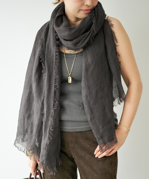 Deuxieme Classe(ドゥーズィエムクラス)の「【ASAUCE MELER/アソースメレ】110x210 LINEN STOLE(ストール/ショール・レディース・チャコールグレー/ベージュ・FREE)」の5枚目の写真