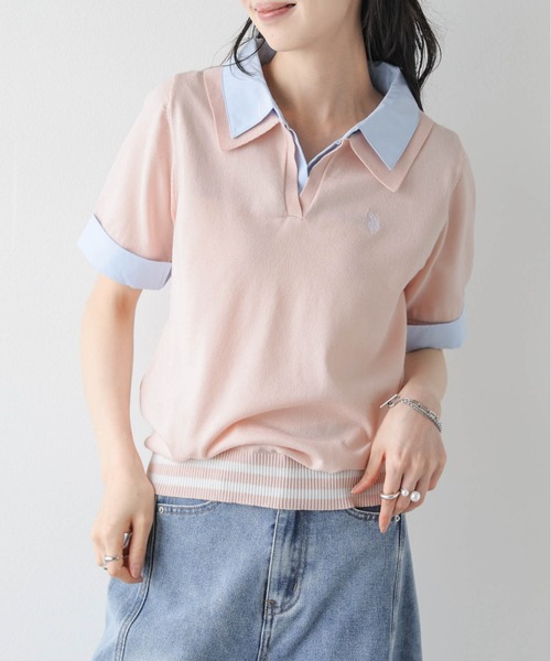 U.S. POLO ASSN.(ユーエスポロアッスン)の「U.S. POLO ASSN. 別注 ロゴ刺繍ポロニット(ポロシャツ・レディース・グレー/ピンク/アイボリー/ネイビー・フリー)」の4枚目の写真