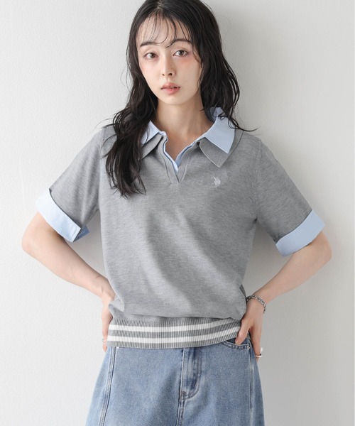 U.S. POLO ASSN.(ユーエスポロアッスン)の「U.S. POLO ASSN. 別注 ロゴ刺繍ポロニット(ポロシャツ・レディース・グレー/ピンク/アイボリー/ネイビー・フリー)」の5枚目の写真