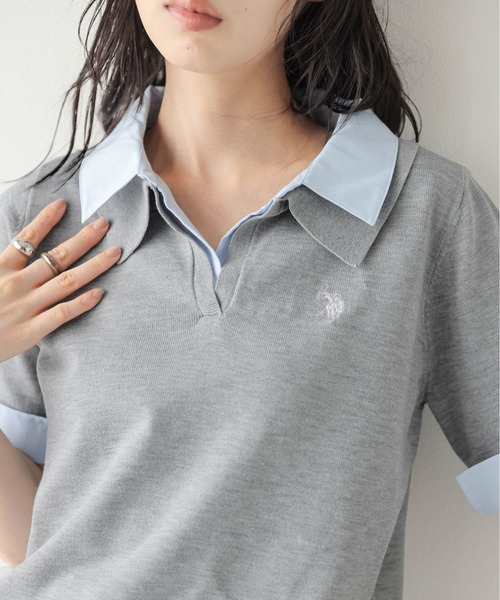U.S. POLO ASSN.(ユーエスポロアッスン)の「U.S. POLO ASSN. 別注 ロゴ刺繍ポロニット(ポロシャツ・レディース・グレー/ピンク/アイボリー/ネイビー・フリー)」の7枚目の写真