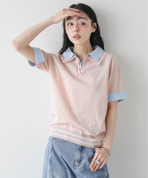 U.S. POLO ASSN.(ユーエスポロアッスン)の「U.S. POLO ASSN. 別注 ロゴ刺繍ポロニット(ポロシャツ・レディース・グレー/ピンク/アイボリー/ネイビー・フリー)」の9枚目の写真